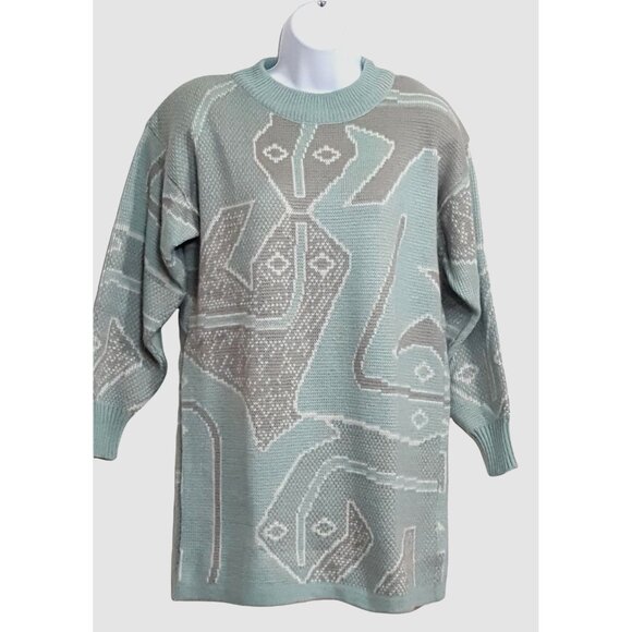 Vintage Womens Sweater Pullover Small Green Wool Acrylic Blend Southwest Native - Picture 1 of 7